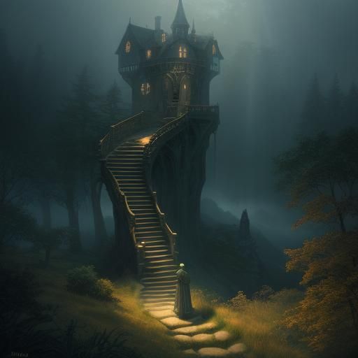 Ethereal Staircase to Heaven in Fantasy Art Style