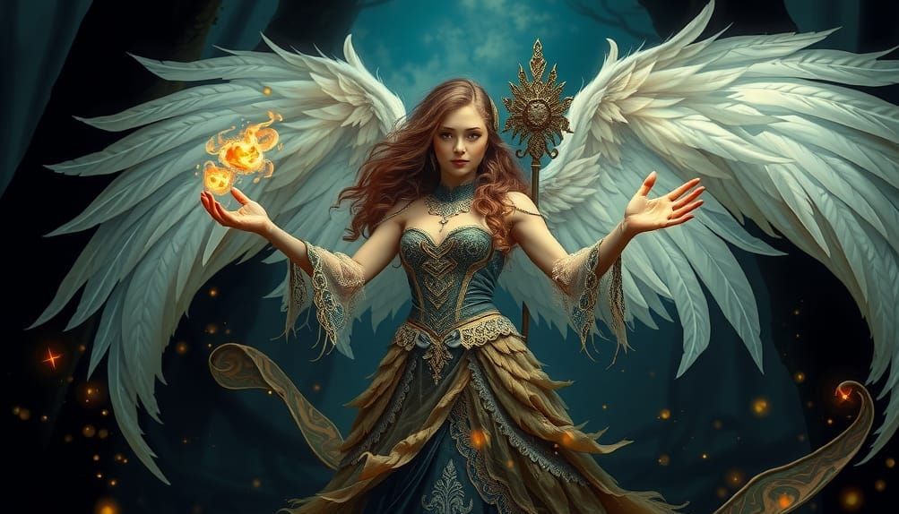 Forest Sorceress Casting Spell in Detailed Oil Painting