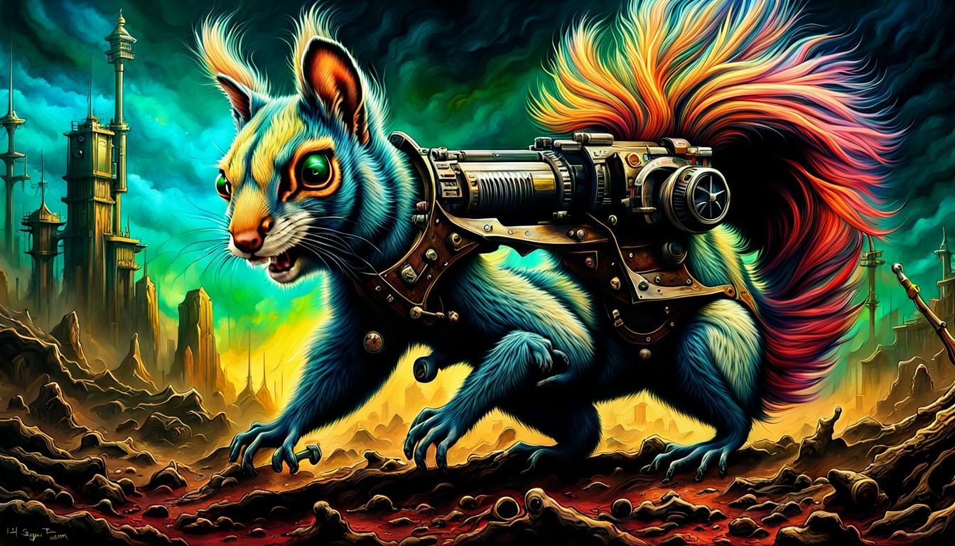 Steampunk Squirrel Fugitive: Post-Apocalyptic Digital Art