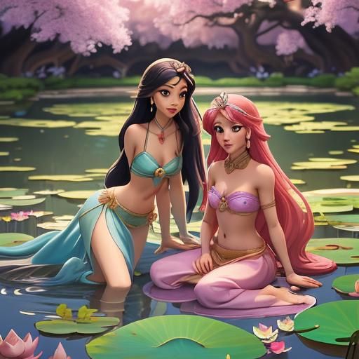 Jasmine and Ariel in Japanese Anime Garden