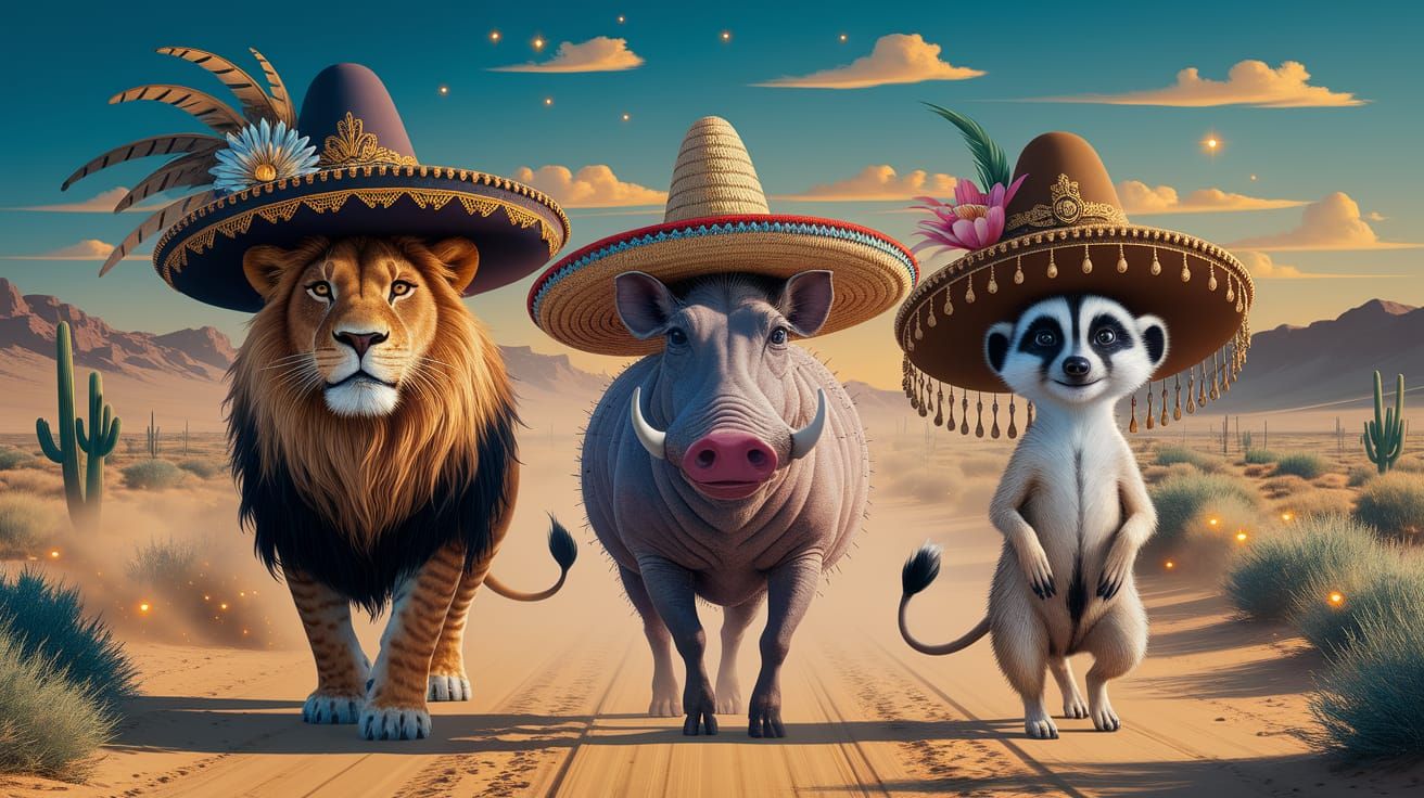 Whimsical Desert Trail Scene with Animal Friends