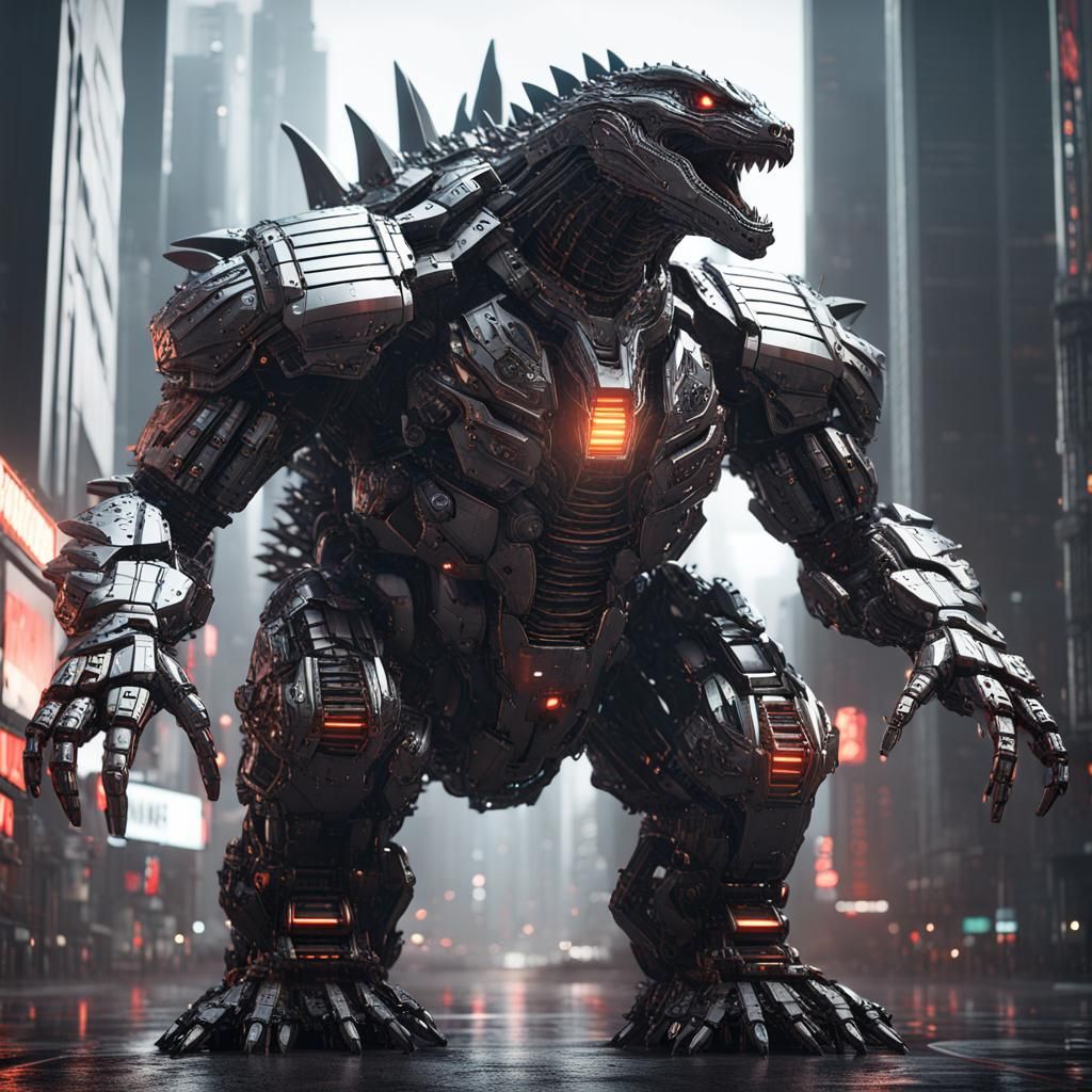 Futuristic Mech Godzilla in Cinematic Sci-Fi Scene