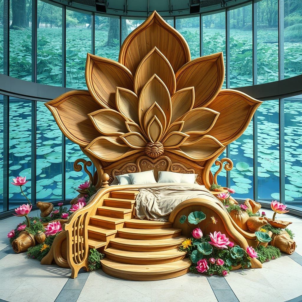 Solid Wooden Flower Bed with Mycelium Staircase in a Glass-W...