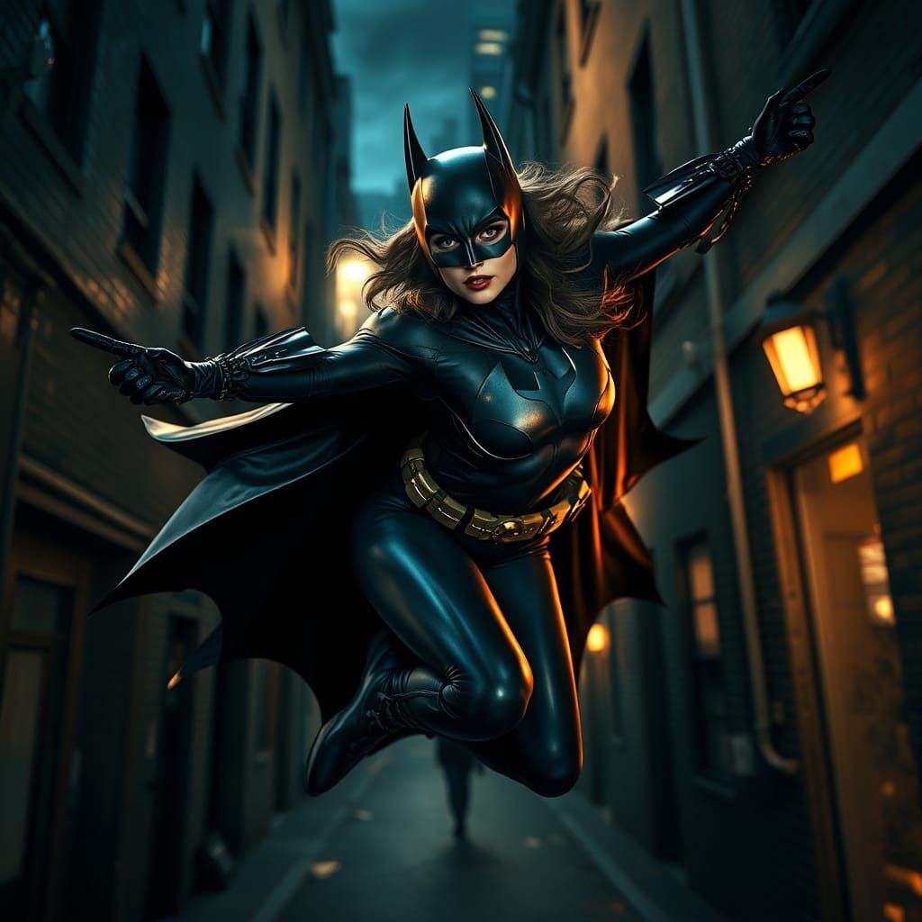 Dynamic Batwoman Stunt in Noir Gotham, Comic Art