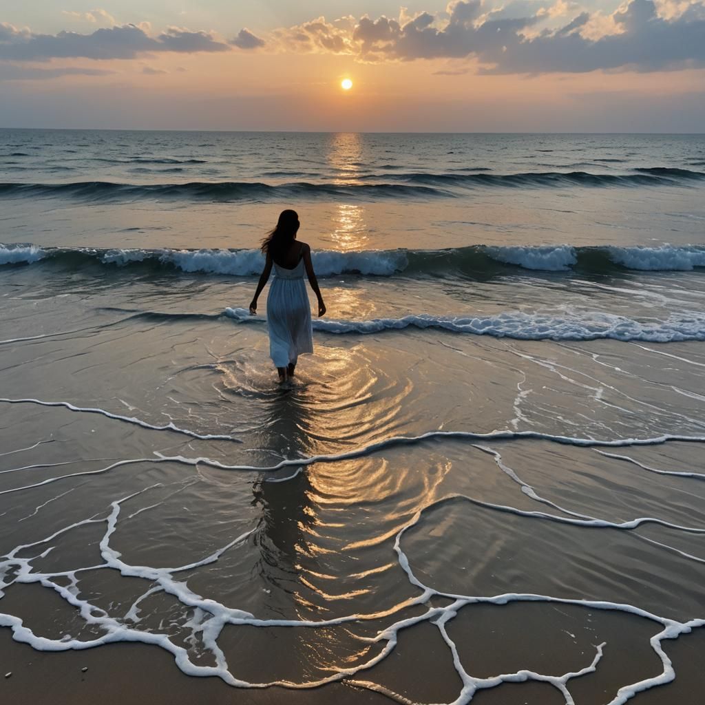 Serene Seashore Dawn: Sky and Water Harmony