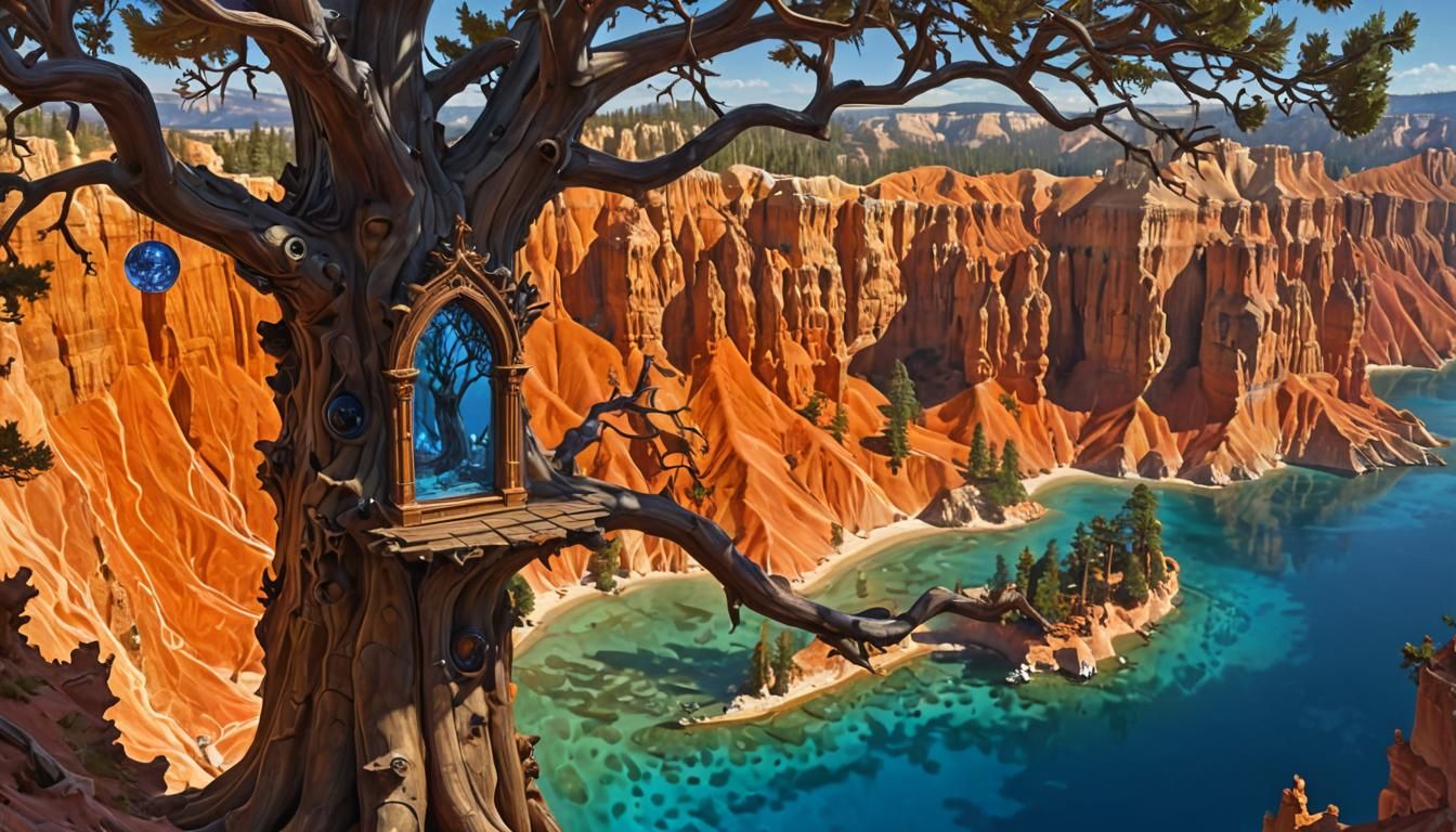 Surreal Alien Landscape with Ornate Tree Window