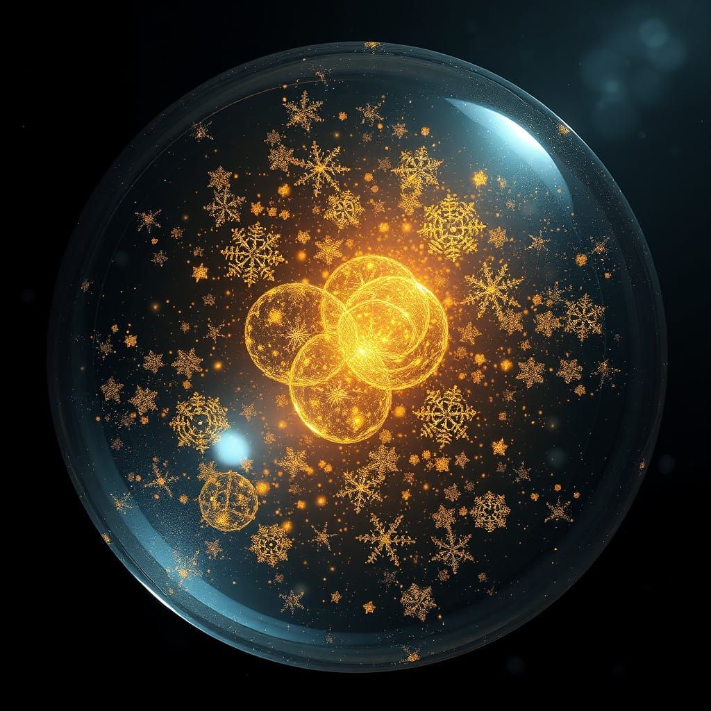 Galactic Snowflake Cosmorama in Warm Yellow Hues