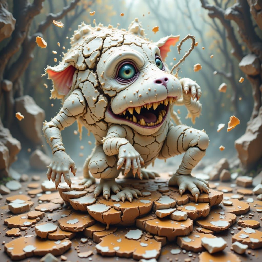 Marshmallow Creature Emerges from Iridescent Toffee Earth