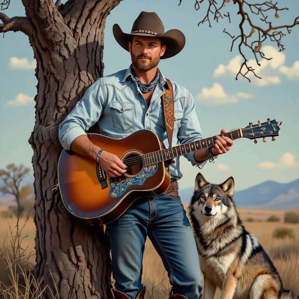 Handsome Songwriter with Wolf and Martin Guitar