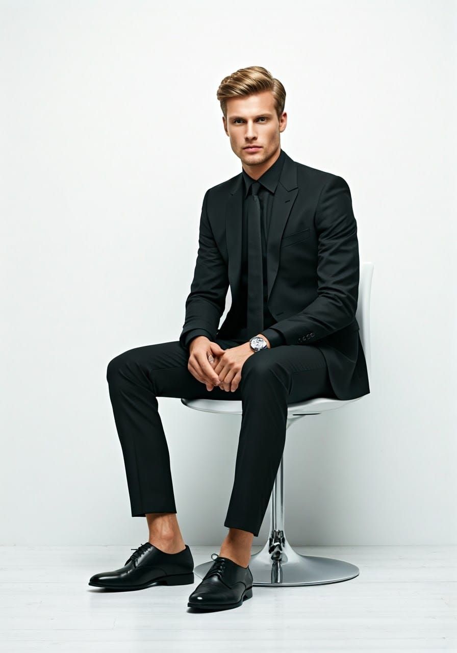 Sophisticated Male Model in Black Tie Attire
