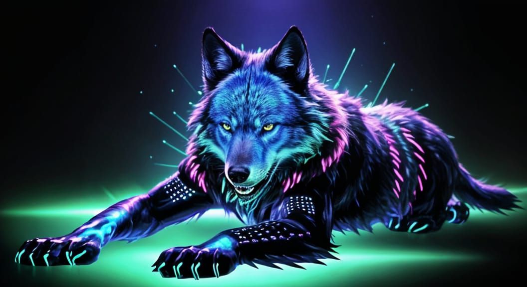 Neon Furry Wolf Humanoid Dances Under Disco Lights