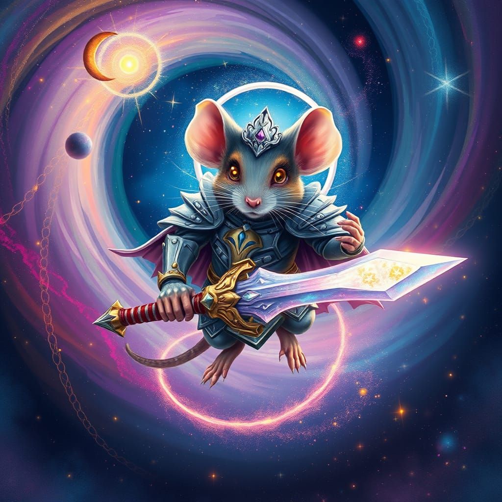 Majestic Warrior Mouse in Cosmic Vortex