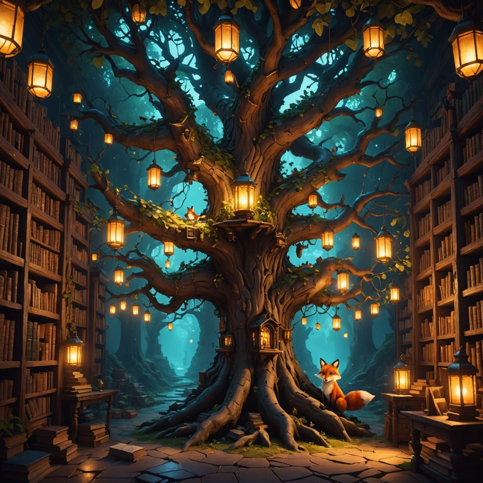 Enchanted Library Inside Ancient Tree