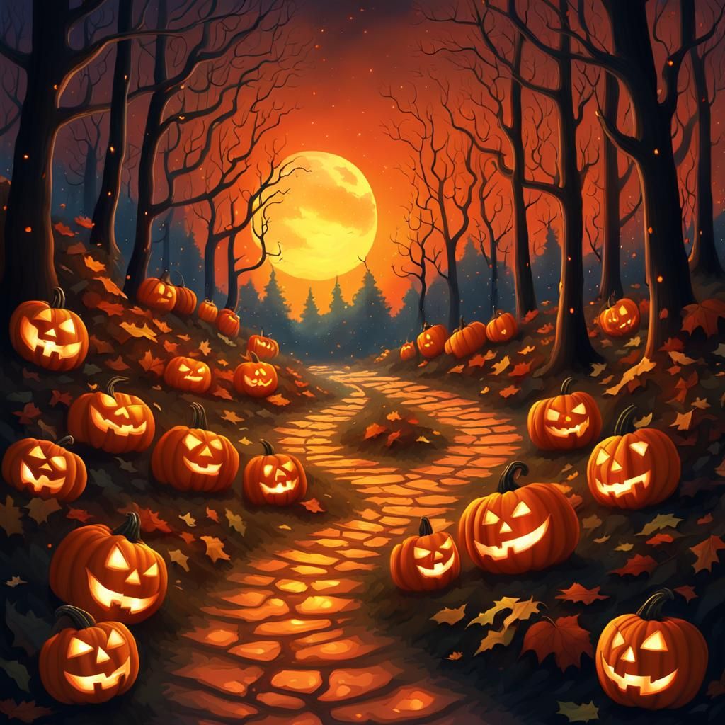 Magical Jack-o-Lantern Path at Dusk: 3D Rendering