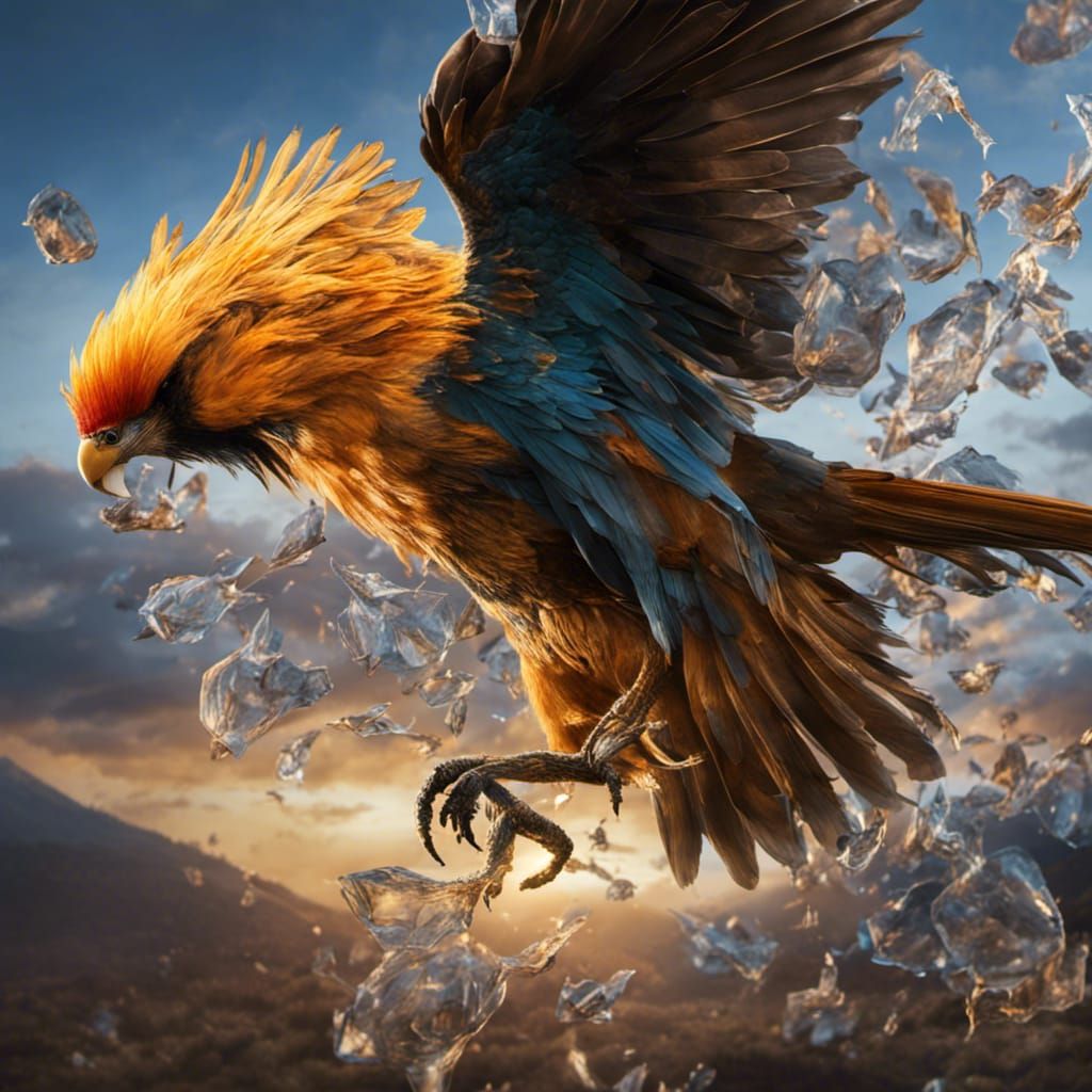 Shattered Glass Bird: Hyperrealistic Photographic Art