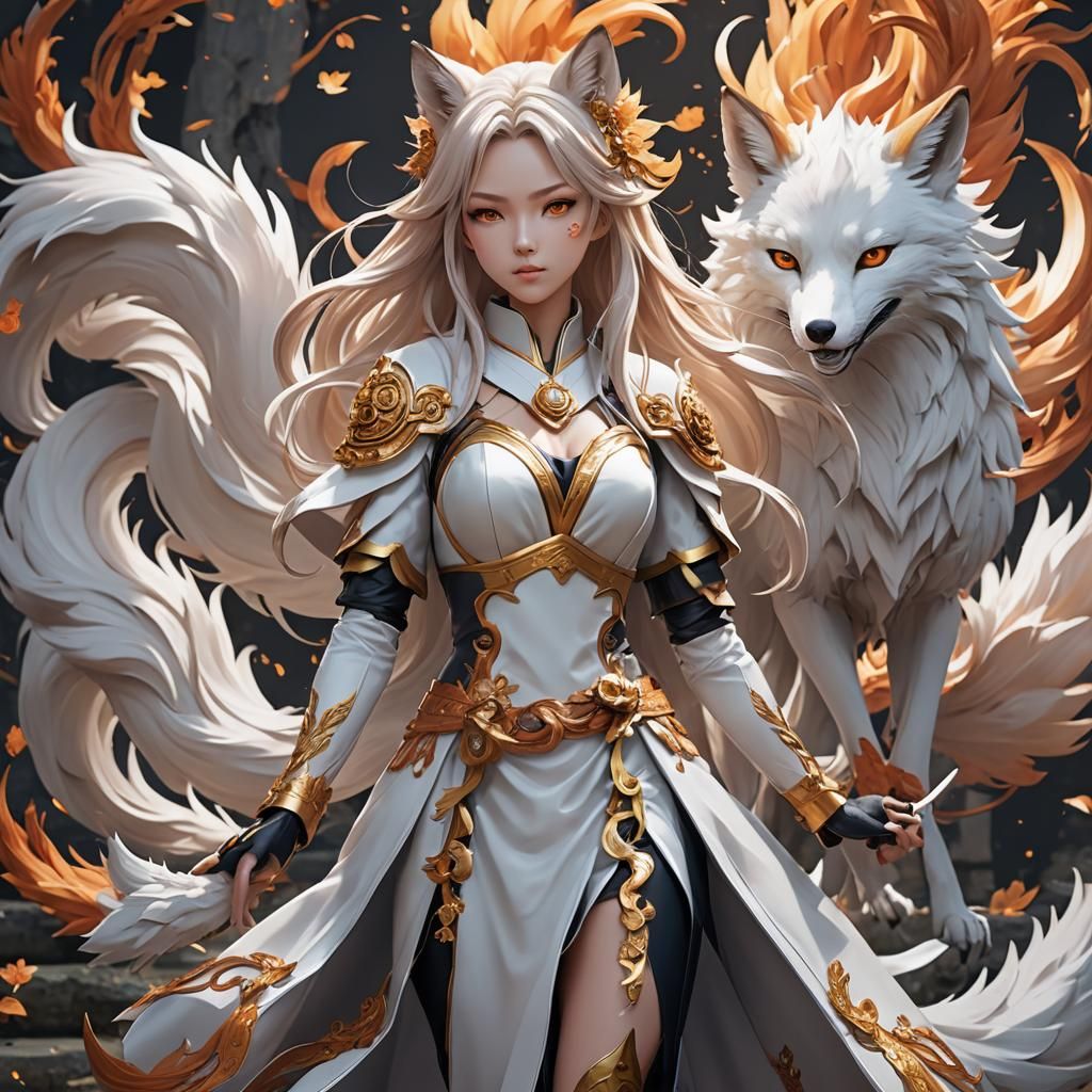 Anime Style Nine-Tailed Fox Digital Art