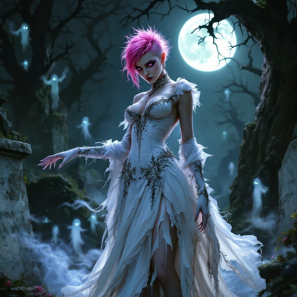 Gothic Fairy Reigns Over Moonlit Graveyard in Dark Fantasy