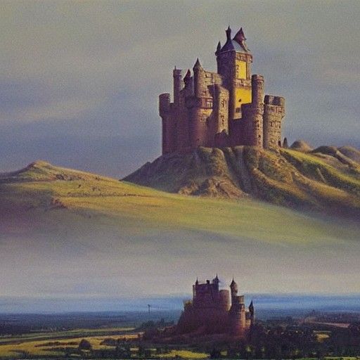 Grand Castle City on Plain, Oil Painting Style