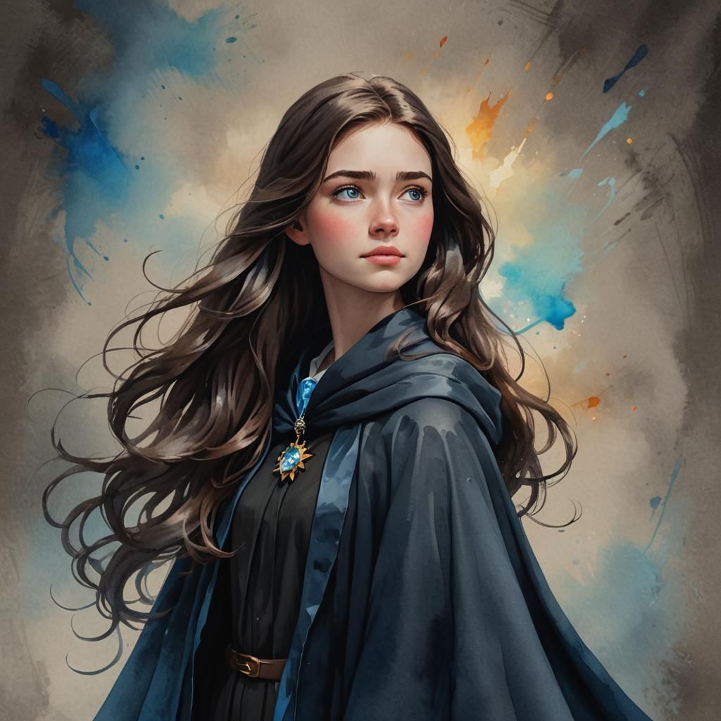 Young Girl in Black Cloak: 3D Digital Art