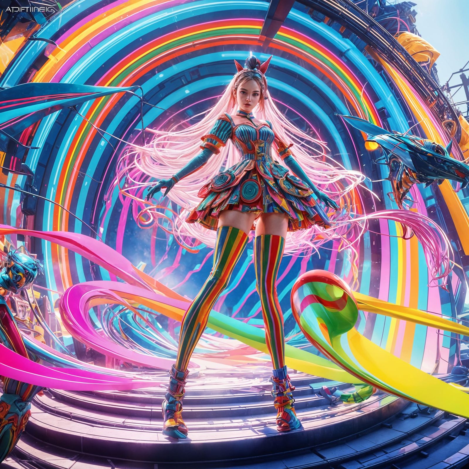 Bold Striped Fashion Concept in 3D Anime Style