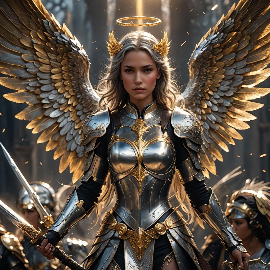 Archangel Princess on Battlefield in Dark Fantasy Style