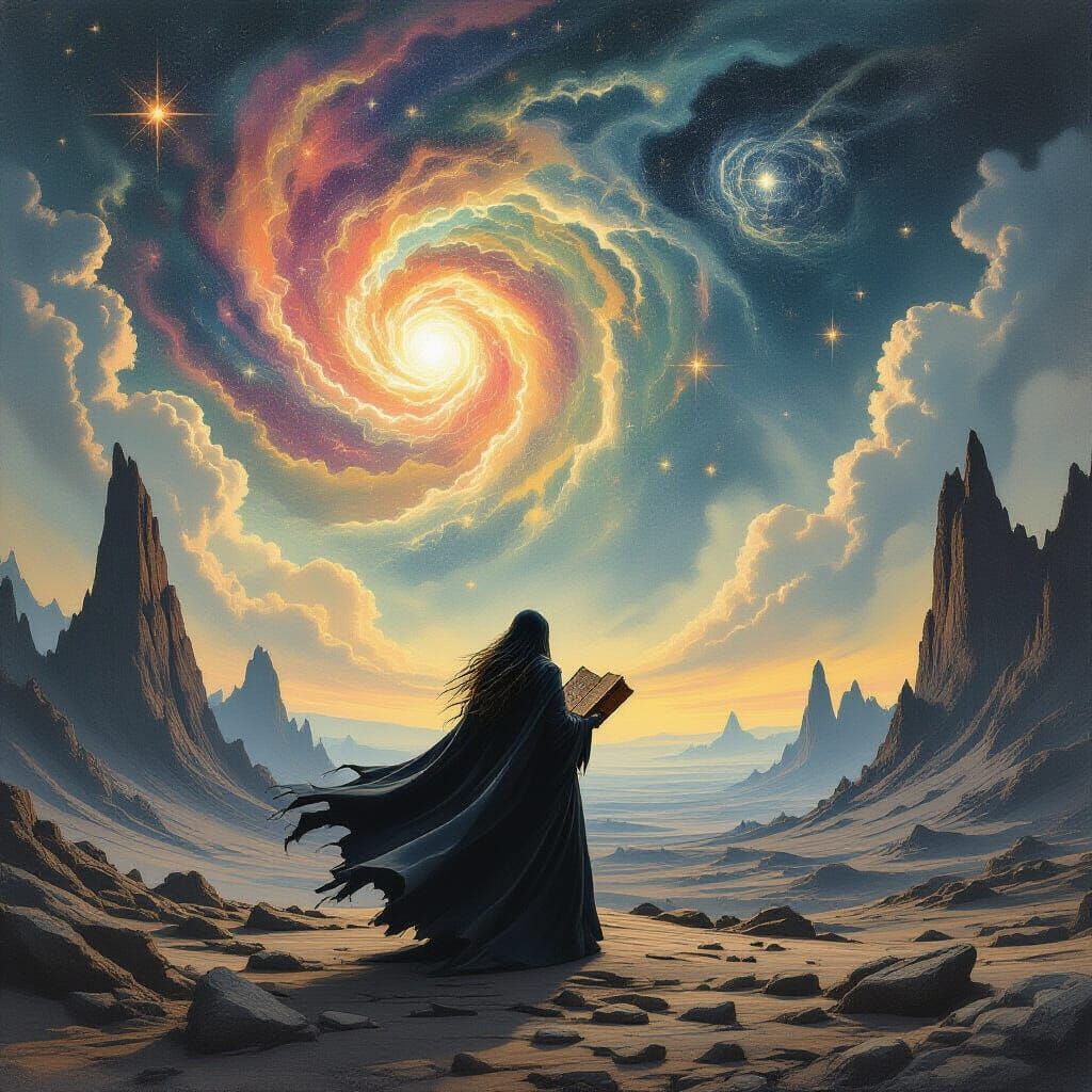 Witch on Cosmic Plateau Under Malevolent Stars