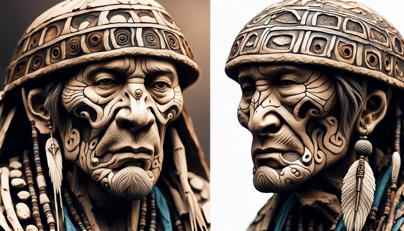 Detailed Shaman Engraving Bone Art