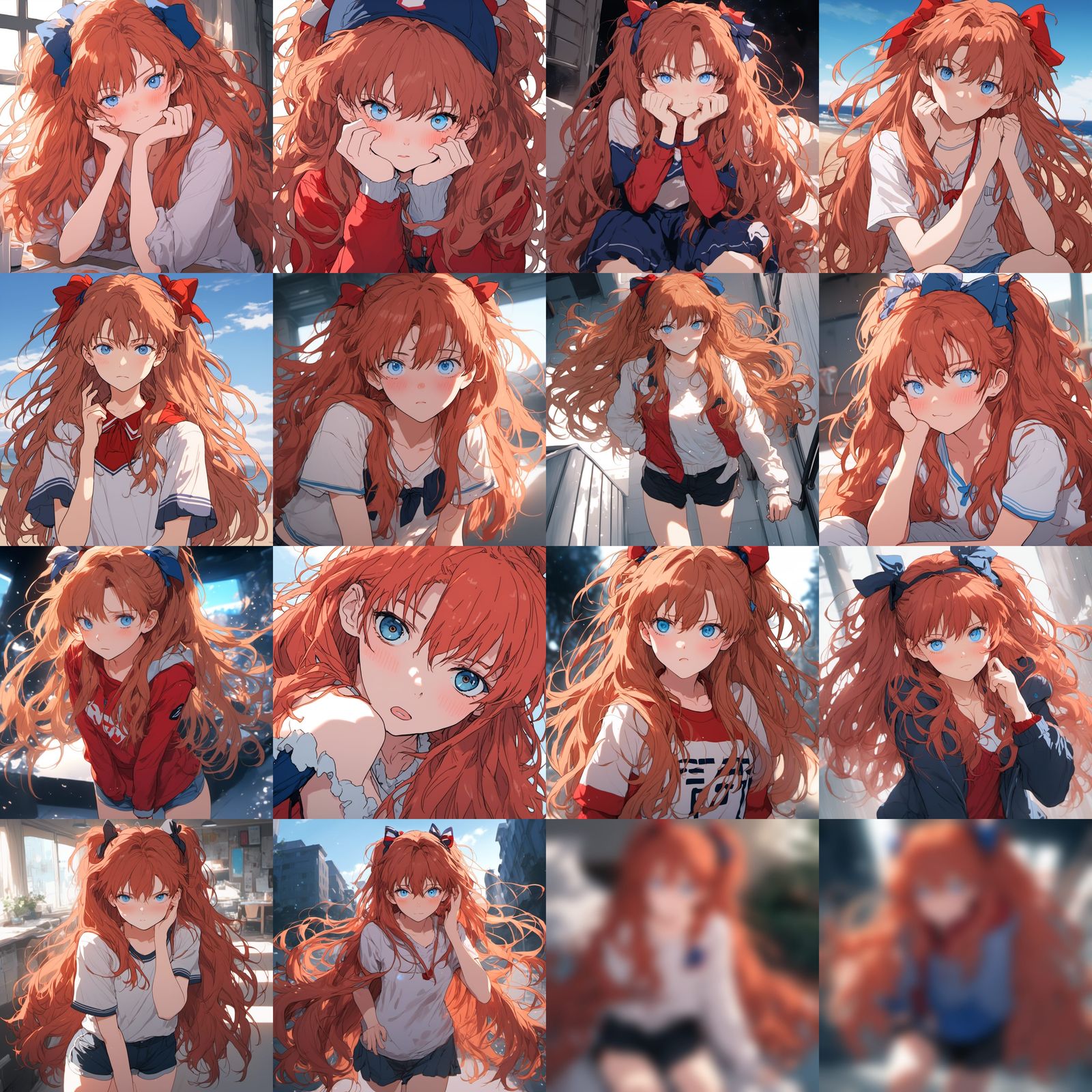 Anime Portrait of Cute Girl with Red Hair