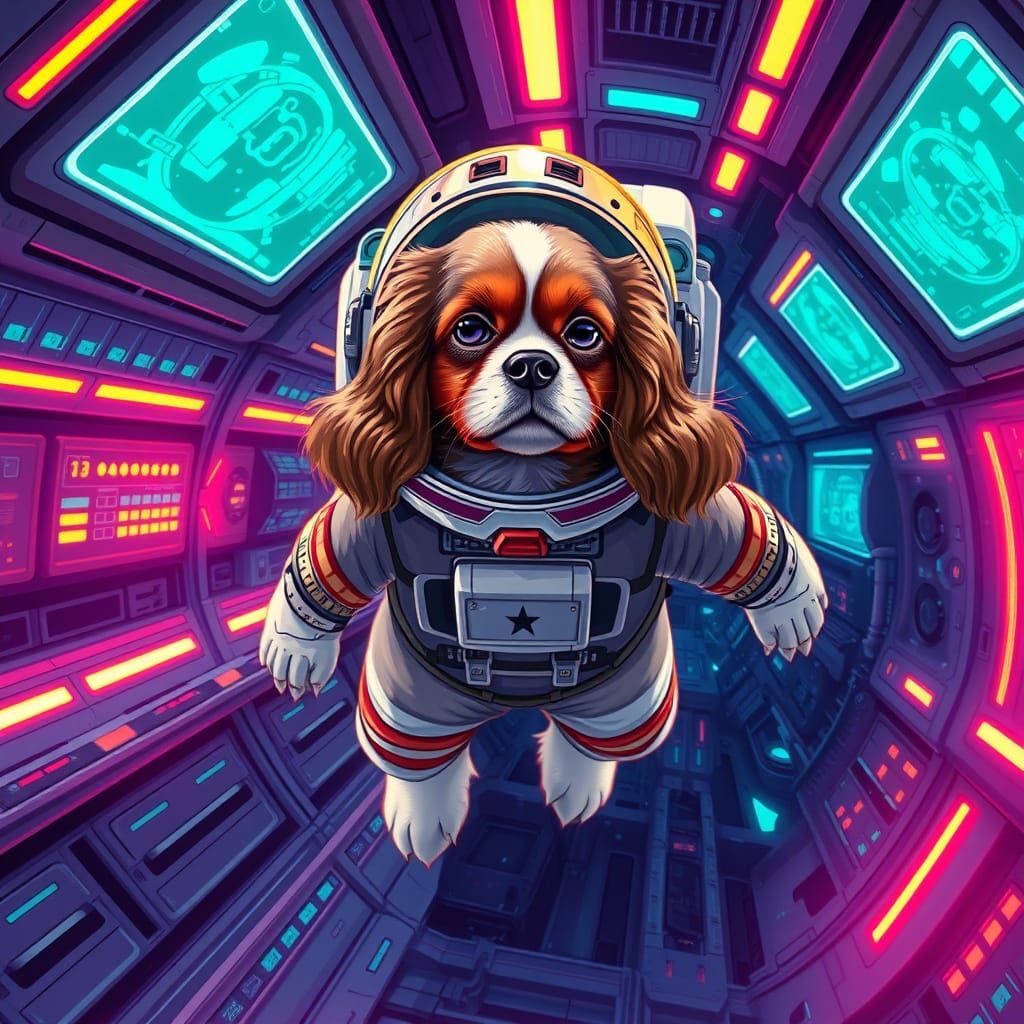 Cavalier King Charles Spaniel in Futuristic Spaceship