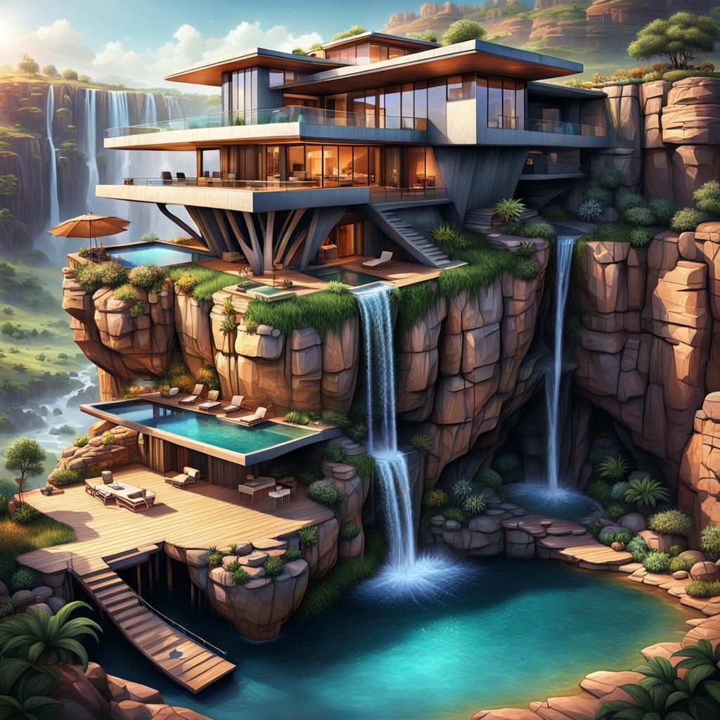Architecturally Impossible Cliffside House with Waterfall
