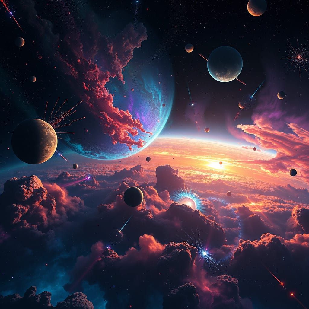 Cosmic Galaxy Scene in a Cyberpunk Aesthetic