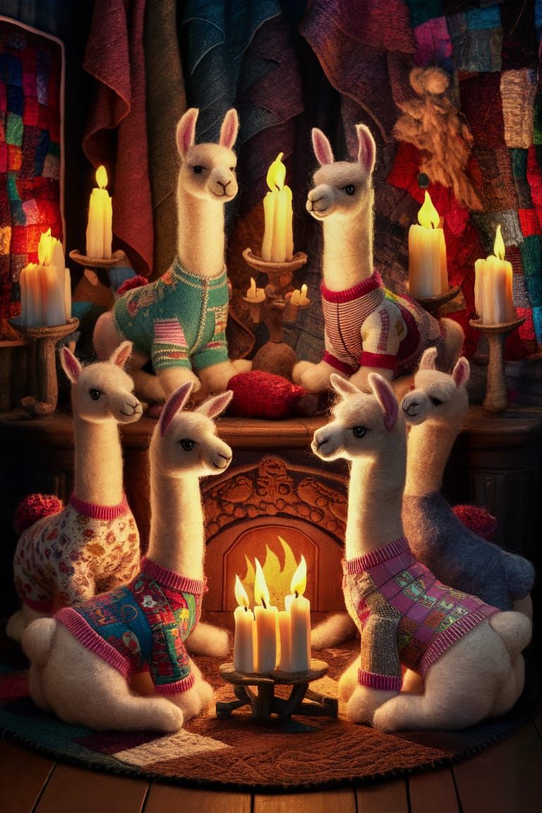 Cozy Llamas in Patchwork Pyjamas by Firelight