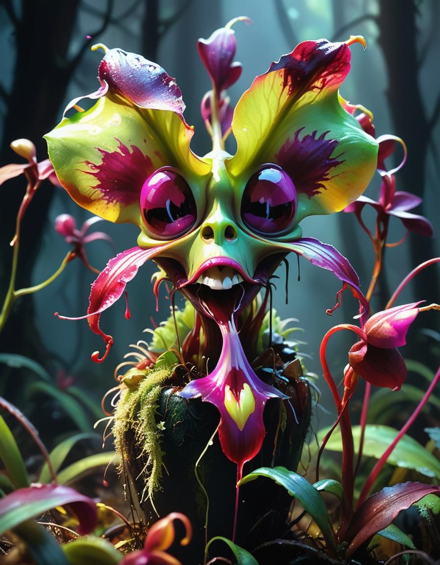 Carnivorous Orchid Devouring Prey: Pixar Concept Art