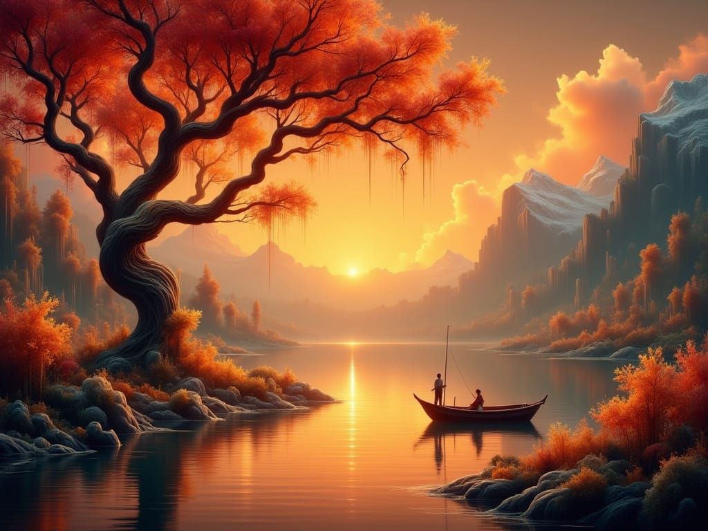 Autumn Tree of Life Amidst a Golden Sunset