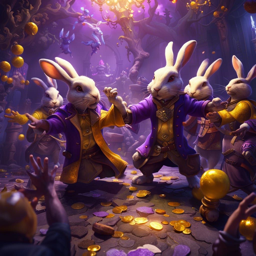 Rabbits Celebrate with High Five: Dark Fantasy Art