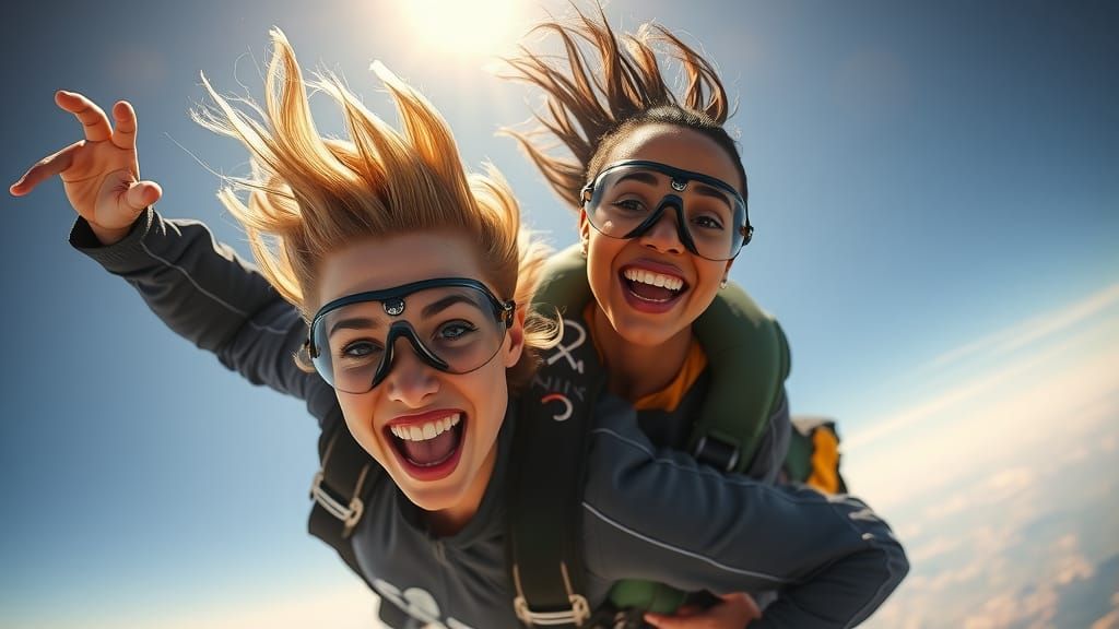 Skydivers in Freefall: A Photorealistic Portrait