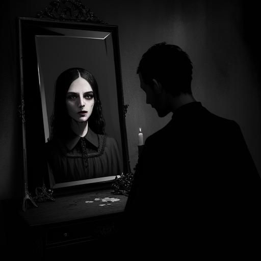 Dark Gothic Oil Painting of Man in Mirror