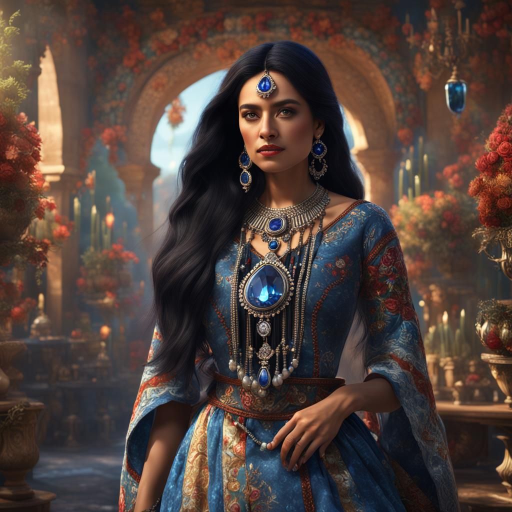 Hyperrealistic Mexican Woman with Sapphire Necklace