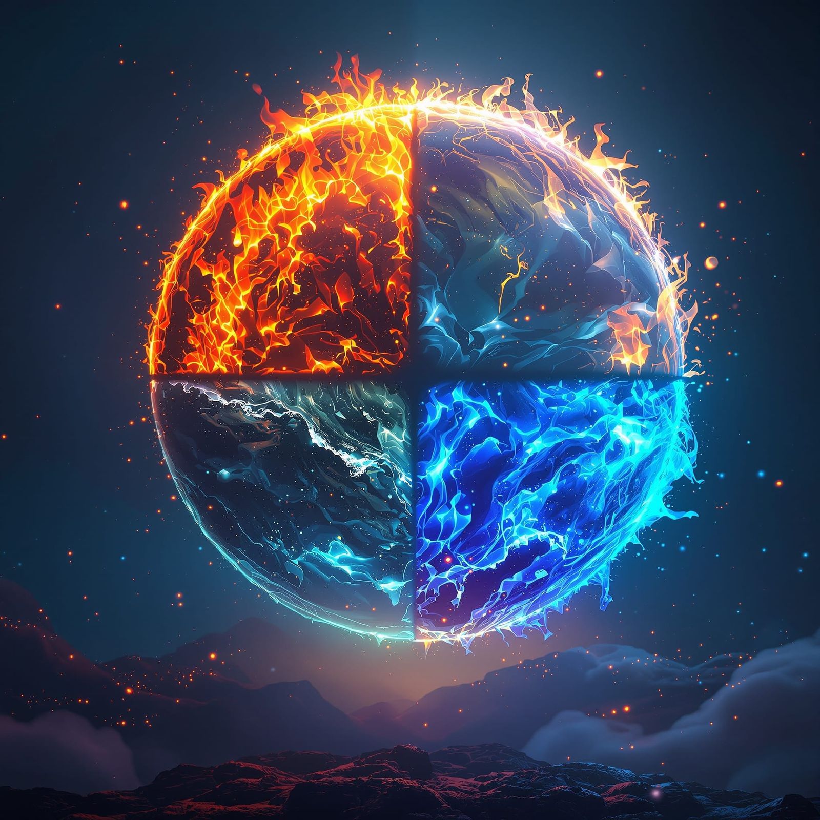 Glowing Elemental Circle in Surreal Neon Style