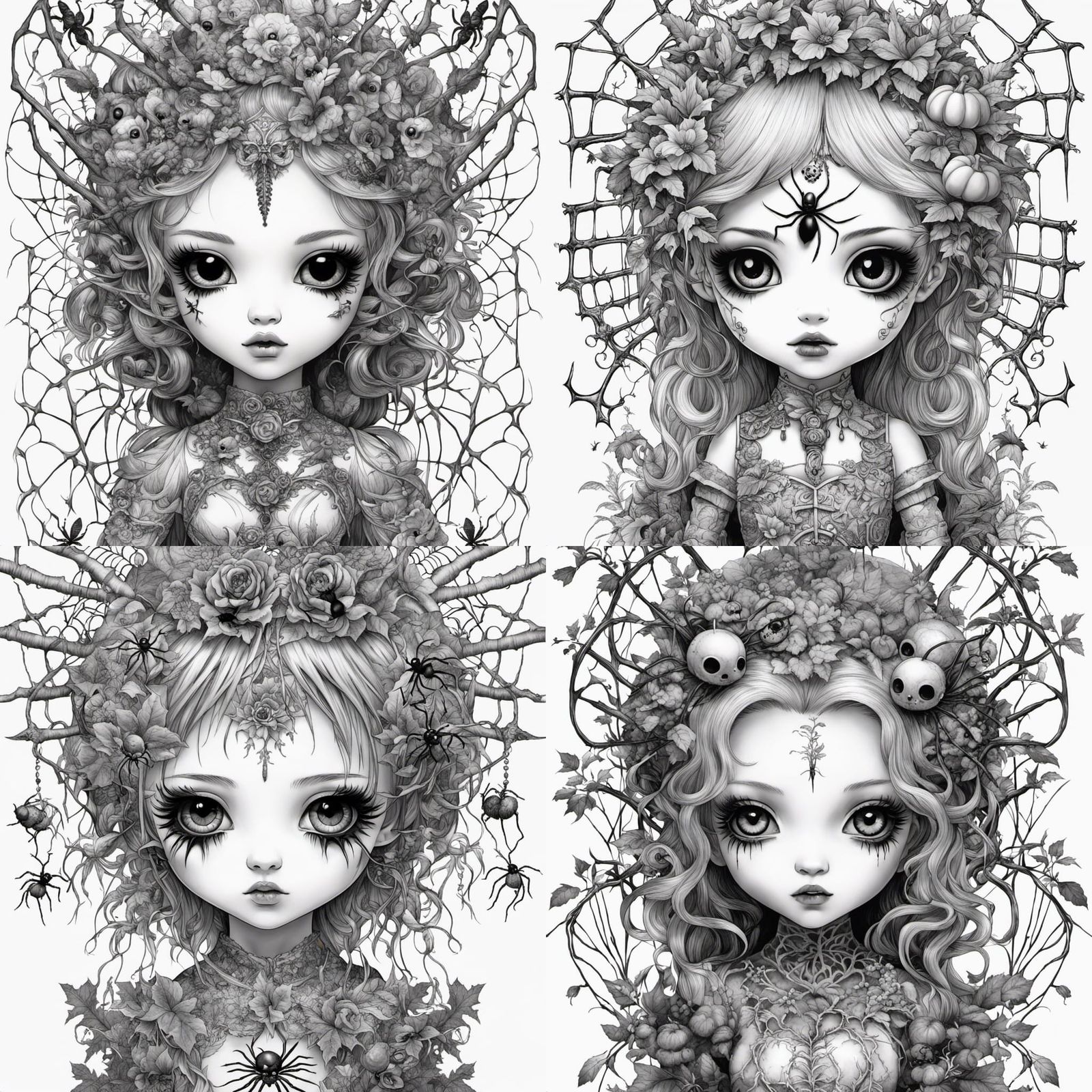 Creepy Chibi Doll Halloween Coloring Page