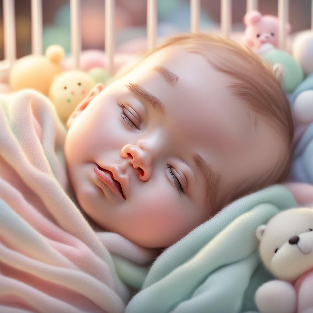 Peaceful Baby As Digital Painting In Pastel Colors