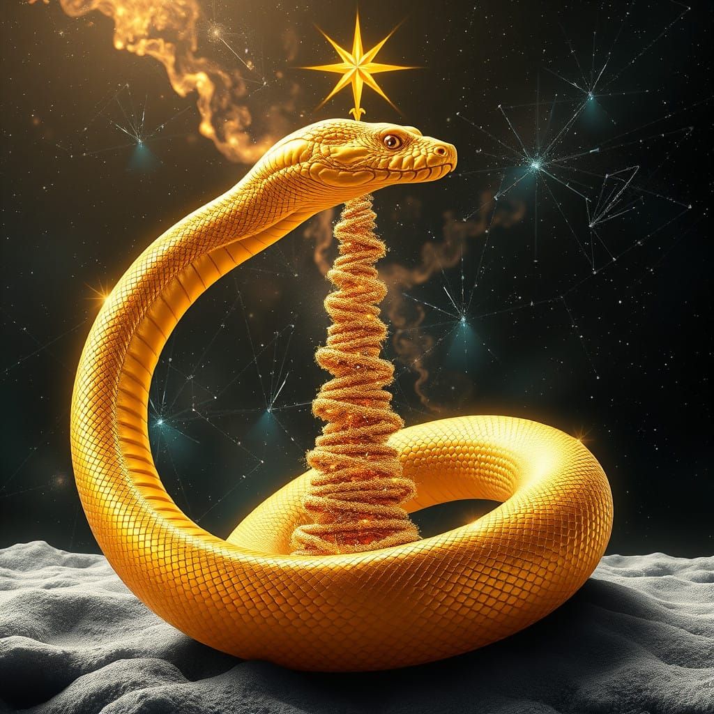 Golden Astral Snake Forms Cosmic Christmas Tree
