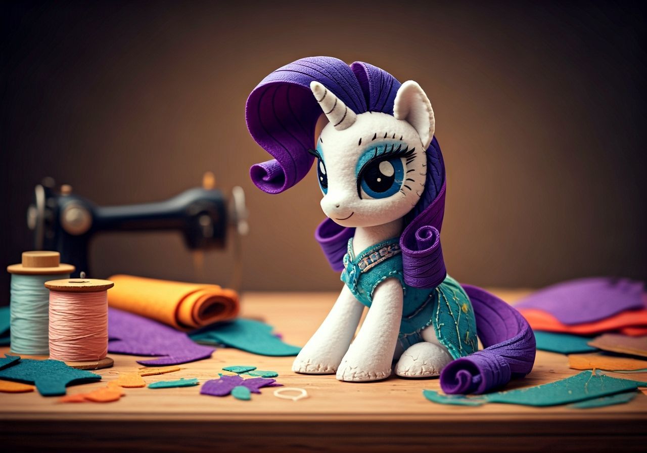 My Little Pony Rarity Felt Figurine on Sewing Table
