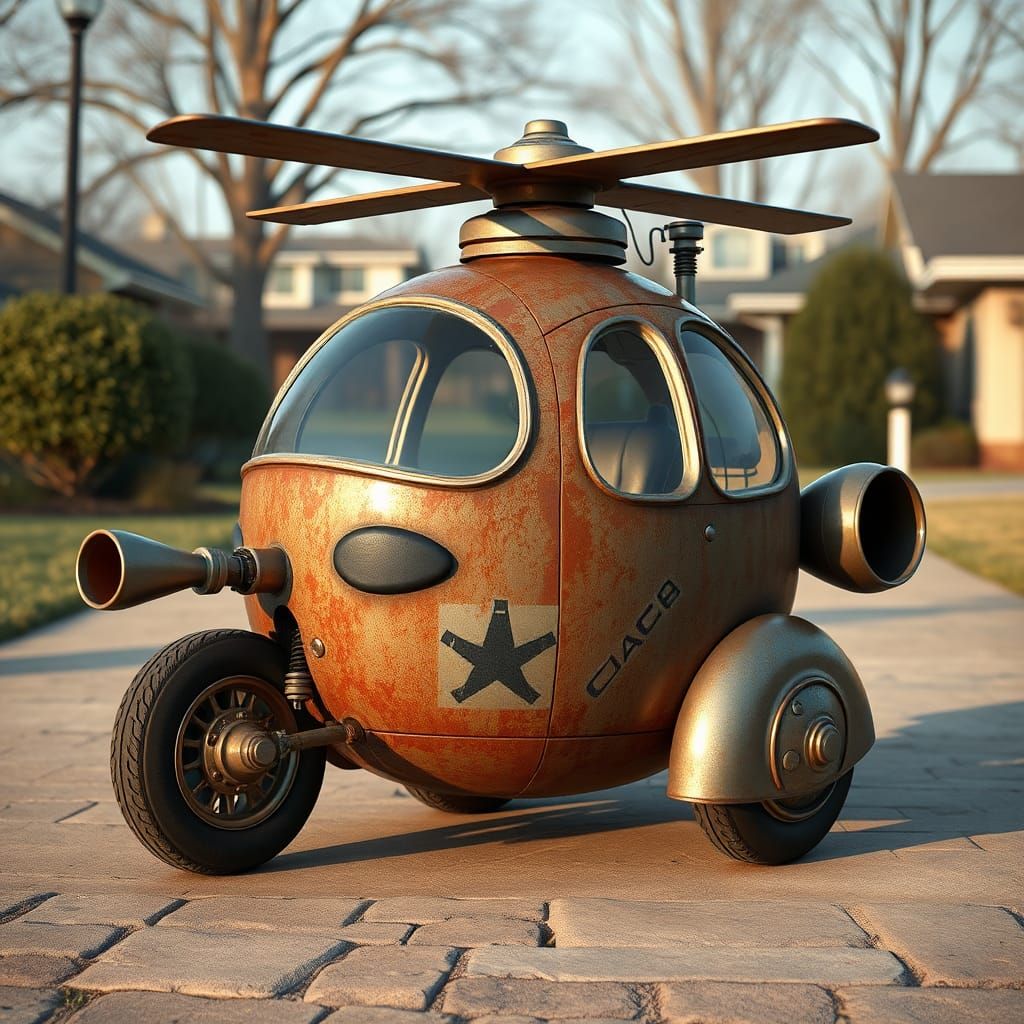 Pixar-Style Vehicle in 1940s Suburban Scene