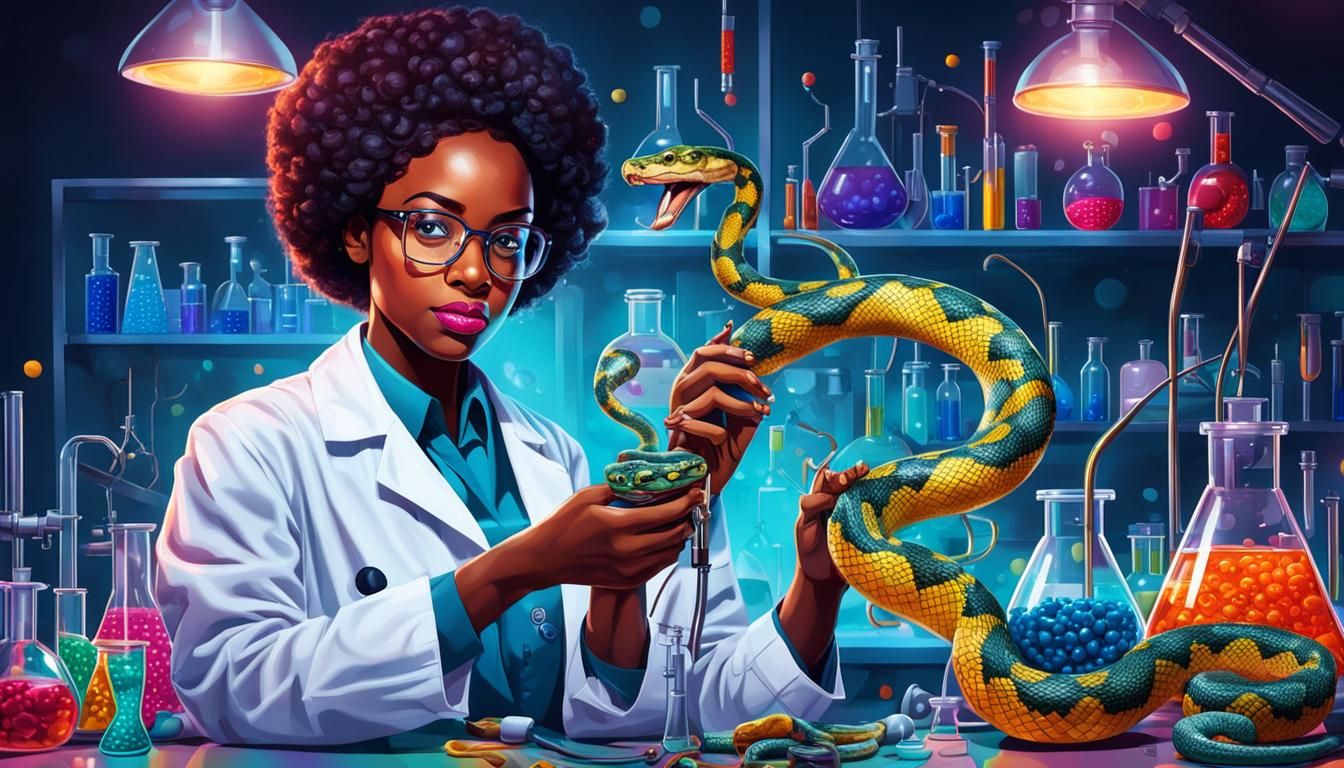 Young Scientist with Snake in Pop Art Style