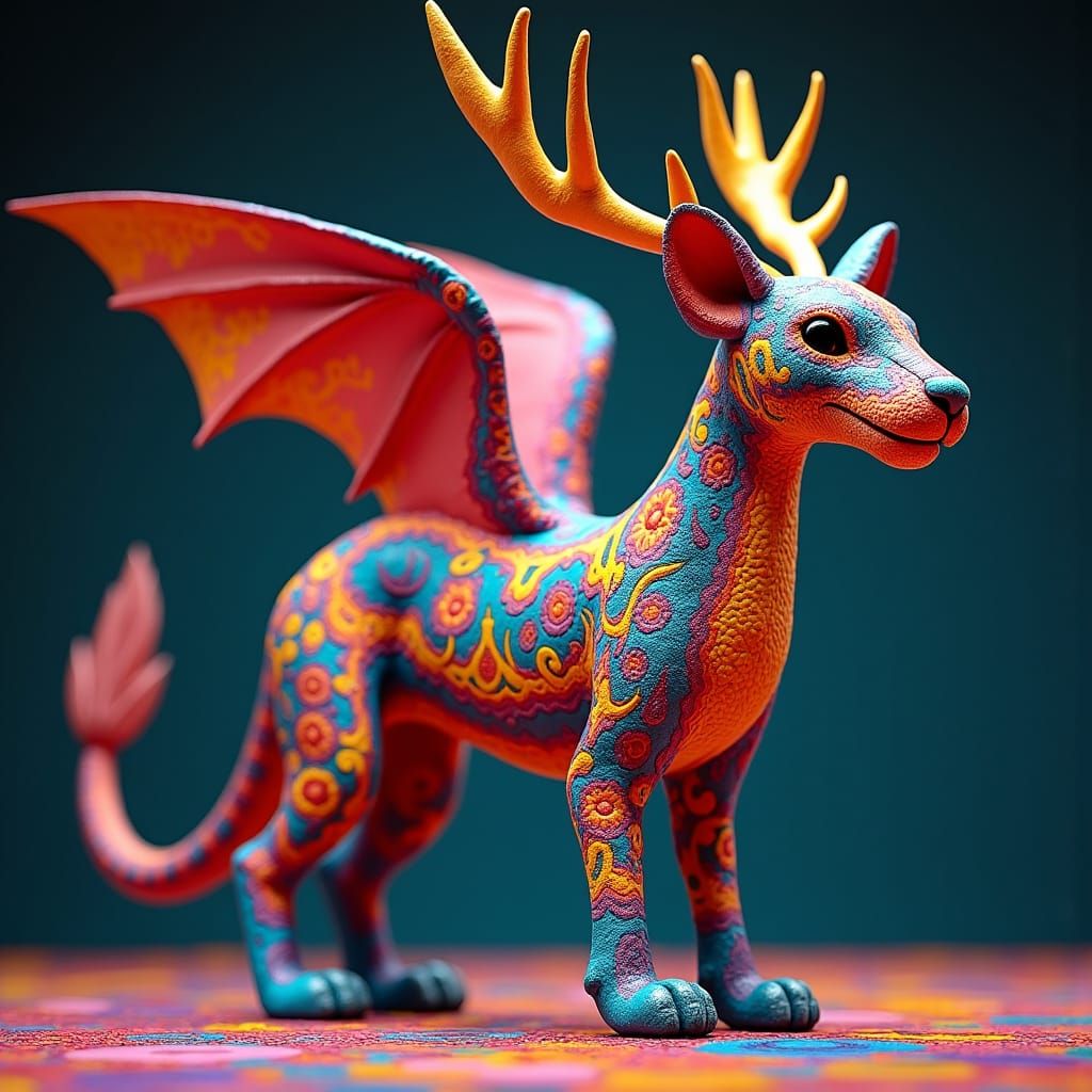 Colorful Alebrije Creature in Dreamlike Fantasy Art