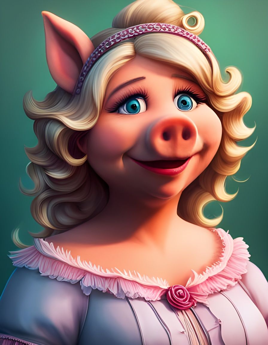 Human Miss Piggy Portrait in Art Nouveau Style