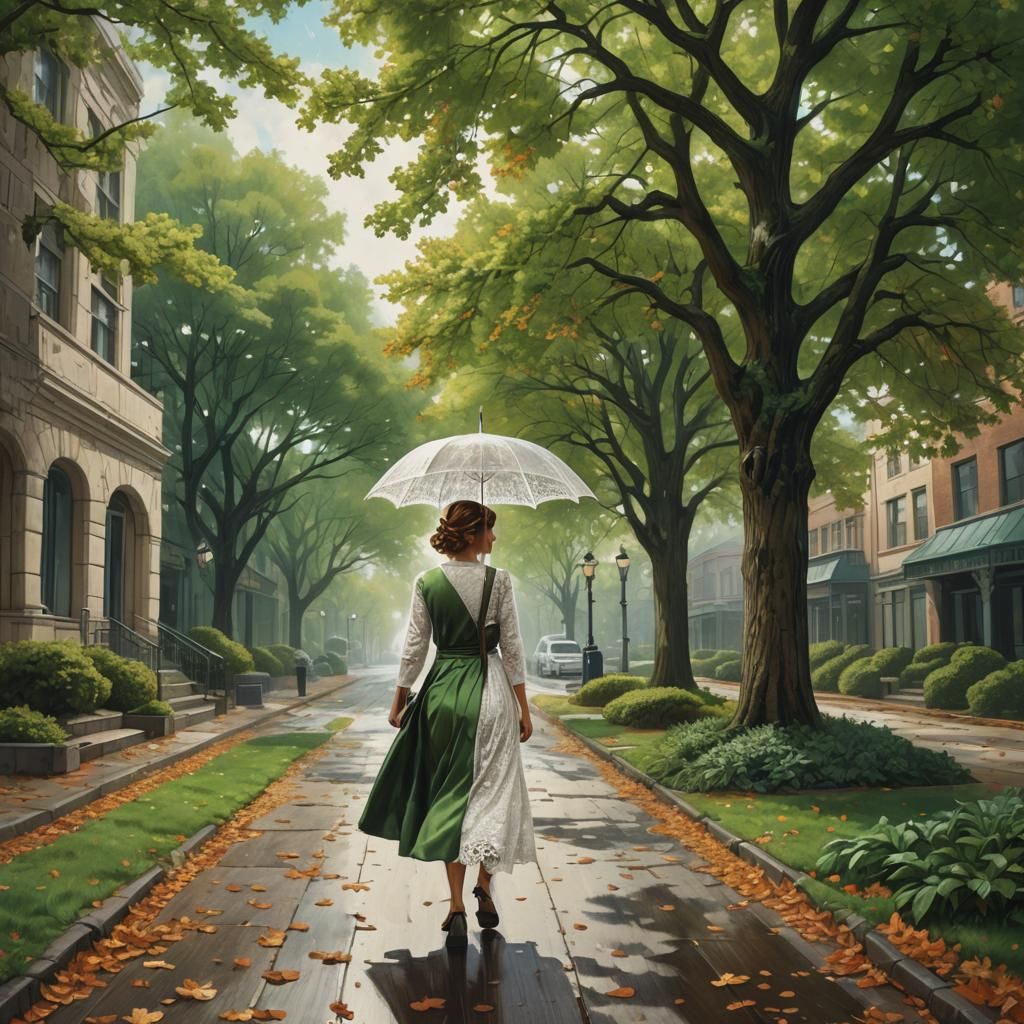 Bohemian Art Deco Garden Scene with Figure