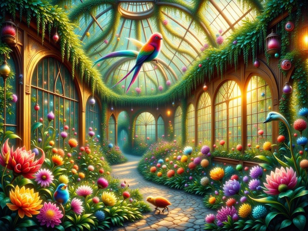 Greenhouse with birds 5