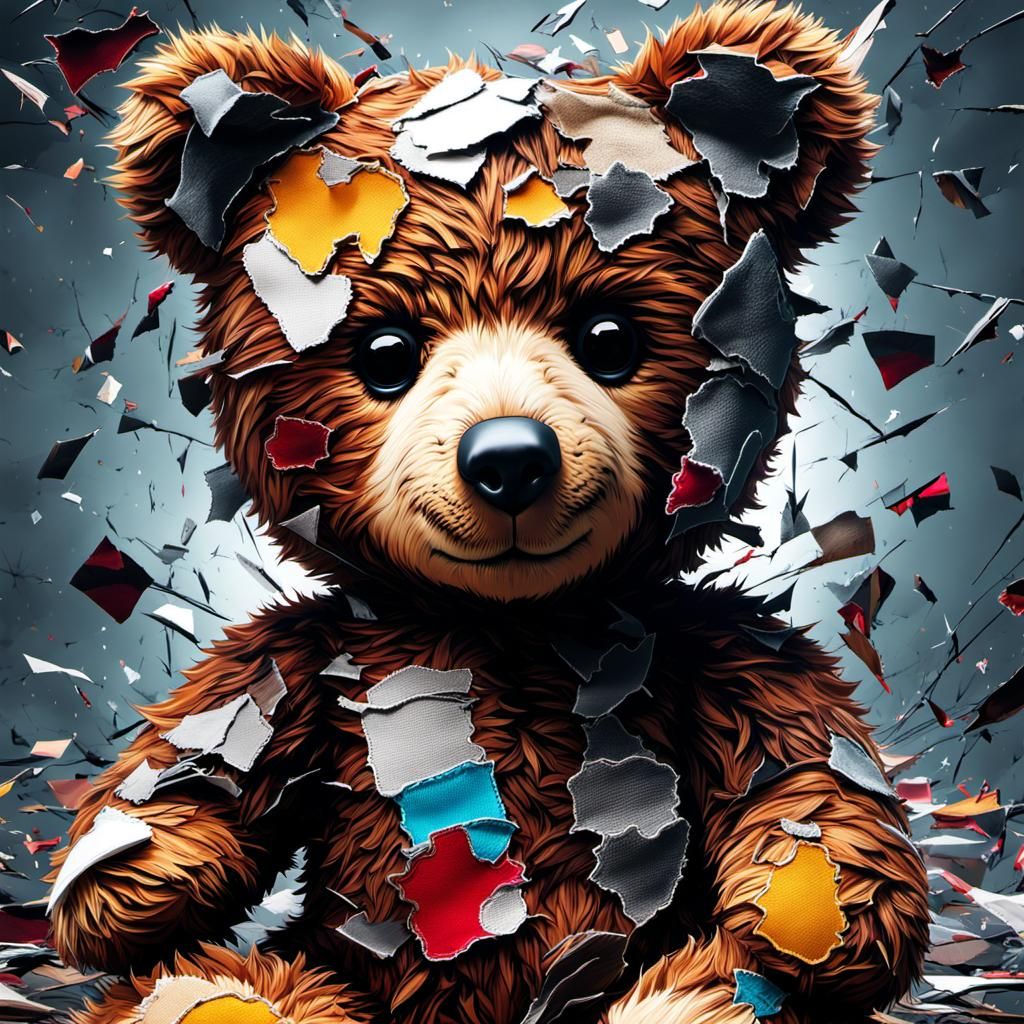 Cracked Teddy Bear in Abstract Glitch Art
